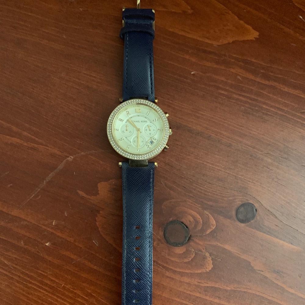 Navy blue leather Michael Kors watch